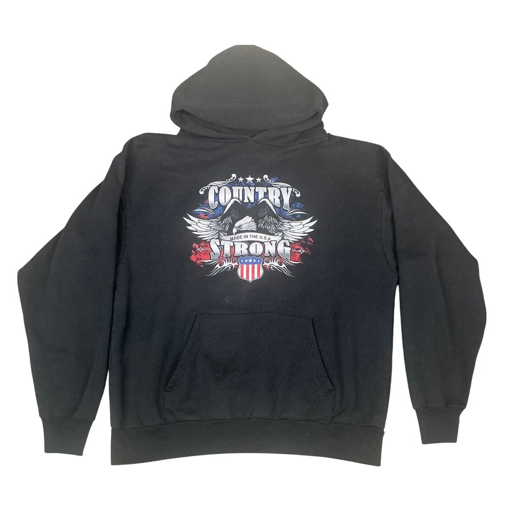 Windjammer Mens XL Country Strong Eagle Hoodie Black Made in USA Sweatshirt